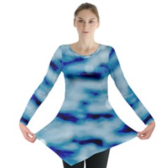 Blue Waves Abstract Series No5 Long Sleeve Tunic  by DimitriosArt