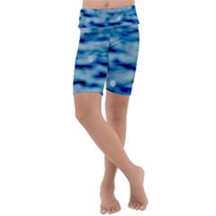 Blue Waves Abstract Series No5 Kids  Lightweight Velour Cropped Yoga Leggings by DimitriosArt