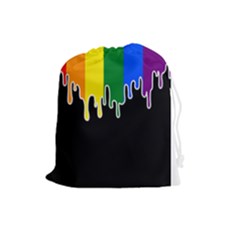 Gay Pride Flag Rainbow Drip On Black Blank Black For Designs Drawstring Pouch (large) by VernenInk