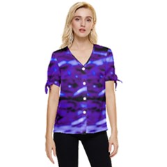 Purple  Waves Abstract Series No2 Bow Sleeve Button Up Top by DimitriosArt