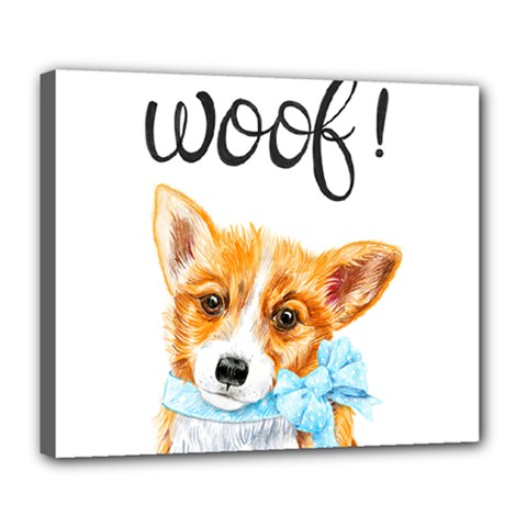 Welsh Corgi Pembrock With A Blue Bow Deluxe Canvas 24  X 20  (stretched) by ladynatali
