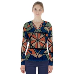 Abstract Pattern Geometric Backgrounds   V-neck Long Sleeve Top by Eskimos