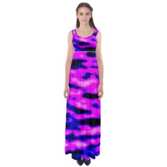 Purple  Waves Abstract Series No6 Empire Waist Maxi Dress by DimitriosArt