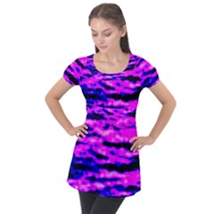 Purple  Waves Abstract Series No6 Puff Sleeve Tunic Top by DimitriosArt