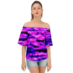 Purple  Waves Abstract Series No6 Off Shoulder Short Sleeve Top by DimitriosArt