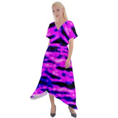 Purple  Waves Abstract Series No6 Cross Front Sharkbite Hem Maxi Dress by DimitriosArt