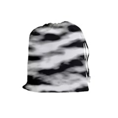 Black Waves Abstract Series No 2 Drawstring Pouch (large) by DimitriosArt