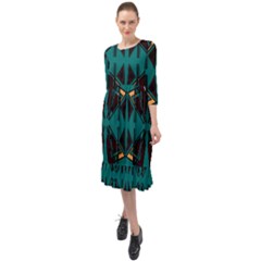 Abstract Geometric Design    Ruffle End Midi Chiffon Dress by Eskimos