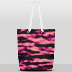 Pink  Waves Abstract Series No2 Full Print Rope Handle Tote (small) by DimitriosArt