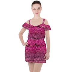 Pink  Waves Flow Series 1 Ruffle Cut Out Chiffon Playsuit by DimitriosArt