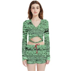 Blue Waves Flow Series 4 Velvet Wrap Crop Top And Shorts Set by DimitriosArt