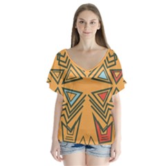 Abstract Pattern Geometric Backgrounds   V-neck Flutter Sleeve Top by Eskimos