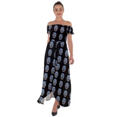 Skulls, Demonic Skull Pattern, Frida Kahlo Stylised Off Shoulder Open Front Chiffon Dress by Casemiro