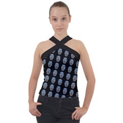 Skulls, Demonic Skull Pattern, Frida Kahlo Stylised Cross Neck Velour Top by Casemiro