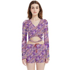 Liquid Art Pouring Abstract Seamless Pattern Tiger Eyes Velvet Wrap Crop Top And Shorts Set by artico