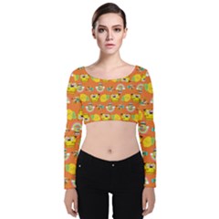 Minionspattern Velvet Long Sleeve Crop Top by Sparkle