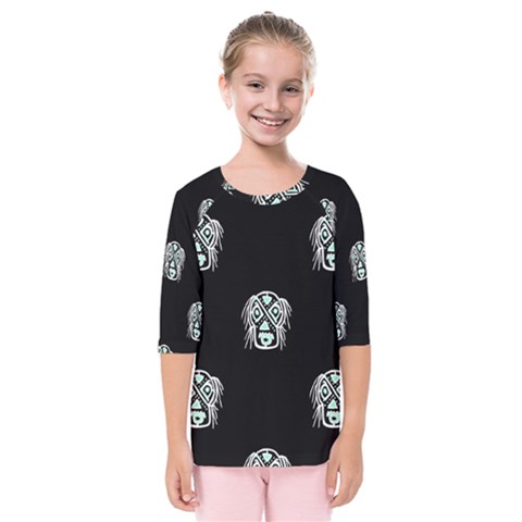 Tibal Mask Motif Drawing Pattern Kids  Quarter Sleeve Raglan Tee by dflcprintsclothing