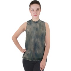 Algae Texture Patttern Mock Neck Chiffon Sleeveless Top by dflcprintsclothing