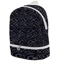 Pixel Grid Dark Black And White Pattern Zip Bottom Backpack by dflcprintsclothing