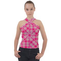 Pink Tartan-10 Cross Neck Velour Top by tartantotartanspink