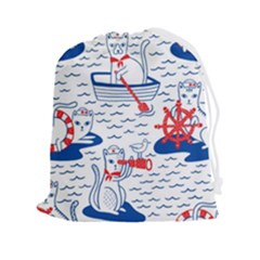 Nautical Cats Seamless Pattern Drawstring Pouch (2xl) by Jancukart