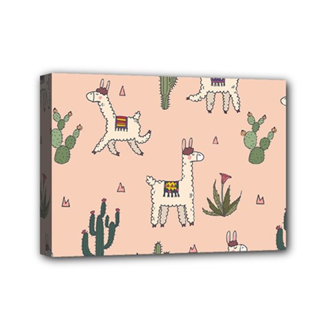Llamas+pattern Mini Canvas 7  X 5  (stretched) by Jancukart