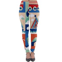 Toy-transport-cartoon-seamless-pattern-with-airplane-aerostat-sail-yacht-vector-illustration Lightweight Velour Leggings by Jancukart