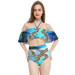 Browning Deer Glitter Galaxy Halter Flowy Bikini Set 