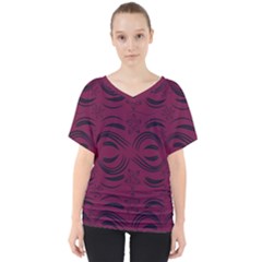 Folk Flowers Print Floral Pattern Ethnic Art V-neck Dolman Drape Top by Eskimos