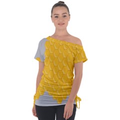 Hexagons Yellow Honeycomb Hive Bee Hive Pattern Off Shoulder Tie-up Tee