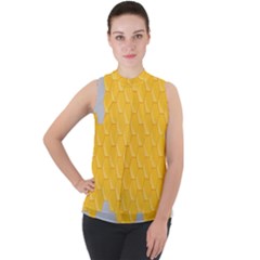 Hexagons Yellow Honeycomb Hive Bee Hive Pattern Mock Neck Chiffon Sleeveless Top by artworkshop