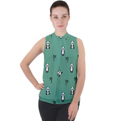 Pandas Pattern Mock Neck Chiffon Sleeveless Top by artworkshop