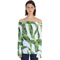 Sheets Tropical Plant Palm Summer Exotic Off Shoulder Long Sleeve Top