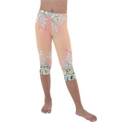 Peach Spring Frost On Flowers Fractal Kids  Lightweight Velour Capri Leggings  by Artist4God