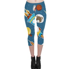 Seamless-pattern-vector-with-spacecraft-funny-animals-astronaut Capri Leggings  by Jancukart