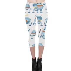Seamless Pattern With Funny Robot Cartoon Capri Leggings  by Jancukart
