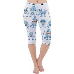 Seamless Pattern With Funny Robot Cartoon Lightweight Velour Cropped Yoga Leggings by Jancukart