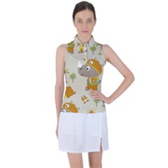 Seamless-pattern-vector-with-funny-boy-scout-scout-day-background Women s Sleeveless Polo Tee by Jancukart