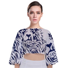 Head Art-lion Drawing Tie Back Butterfly Sleeve Chiffon Top by Jancukart