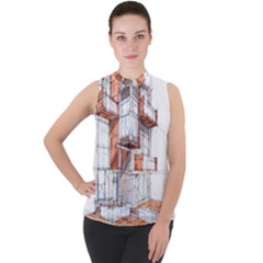 Rag-flats-onion-flats-llc-architecture-drawing Graffiti-architecture Mock Neck Chiffon Sleeveless Top by Jancukart
