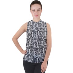 Sketchy Monster Insect Drawing Motif Pattern Mock Neck Chiffon Sleeveless Top by dflcprintsclothing