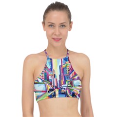 City-street-car-road-architecture Racer Front Bikini Top