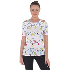 Christmas-light-bulbs-seamless-pattern-colorful-xmas-garland,white Shoulder Cut Out Short Sleeve Top by nate14shop