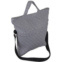 Soot Black And White Handpainted Houndstooth Check Watercolor Pattern Fold Over Handle Tote Bag by PodArtist