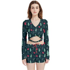 Christmas Pattern Design  Velvet Wrap Crop Top And Shorts Set by artworkshop