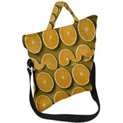 Oranges Slices  Pattern Fold Over Handle Tote Bag by artworkshop