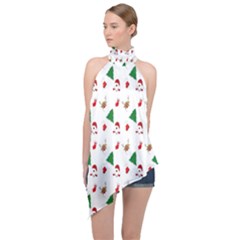 Christmas Tree,santa Halter Asymmetric Satin Top by nate14shop