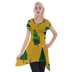 Christmas Tree,yellow Short Sleeve Side Drop Tunic by nate14shop