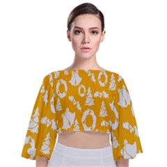 Card Christmas December Tie Back Butterfly Sleeve Chiffon Top by artworkshop