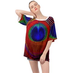 Peacock Plumage Fearher Bird Pattern Oversized Chiffon Top by Sapixe